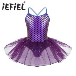 Kids Girls Glitter Mermaid Ballet Tutu Dress Girls Dance Clothing Kids Training Princess Costumes Gymnastics Perform Leotards Q0716