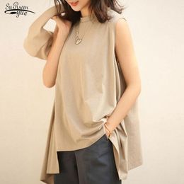 Plus Size Sleeveless Irregular Length Pullover Korean Fashion Casual Chic O-neck Loose Women Shirts and Tops Blusas Mujer 12498 210521