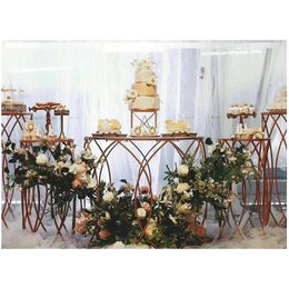 Party Decoration 5pcs Round Metal Dessert Table Iron Pillars Acrylic Tops Cylindrical Cake For Wedding Home Decor