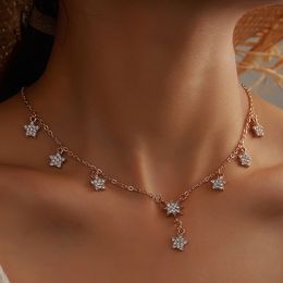 Luxury Clear Crystal Stone Star Pendant Necklace for Women Gold Color Alloy Metal Adjustable Jewelry Accessories