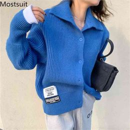 Korean Thick Knitted Cardigan Sweater Women Single-breasted Full Sleeve Patchwork Fashion Streetwear Jumpers Tops Femme 210513