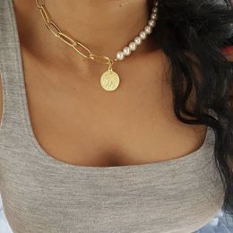 IPARAM Fashion Pearl Coin Choker Short 2020 Women's Boho Geometric Pendant Necklace Trend Jewellery