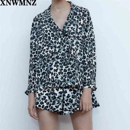 women vintage animal pattern print casual kimono smock chic blouse lady double breasted blusas feminina shirt tops 210520