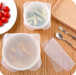 4pcs/set Reusable Silicone Food Wraps Silicone Stretch Lids Fresh Silicone Cling Film Seal Cover Kitchen Tool JJE10673