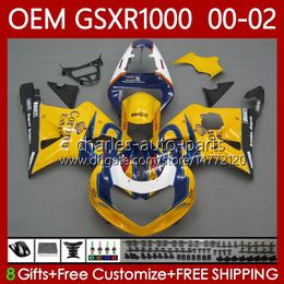 OEM Bodywork For SUZUKI K2 GSX R1000 GSXR 1000 CC Blue yellow 2001 2002 2002 Body 62No.94 GSXR1000 GSX-R1000 01-02 1000CC GSXR-1000 00 01 02 Injection mold Fairing kit