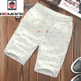 AEMAPE brand Elastic Waist Drawstring Cotton Shorts Men Summer Calf-length Design Fish bone printing Male 210714