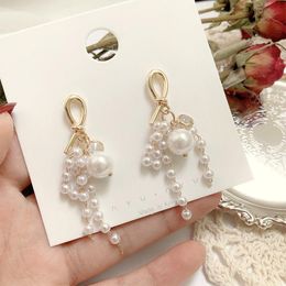 Stud South Korea Knotted Pearl Tassel S925 Silver Needle Earrings Women Fashion Long Retro