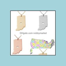 Pendant Necklaces & Pendants Jewelry Us Indiana State Map Necklaces, Personalized Shaped Necklace,S925 Sier Necklace With A Heart Drop Deliv