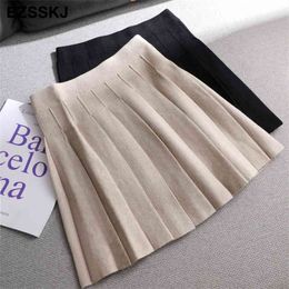 Autumn winter a-line thick short SWEATER Skirt Women good quality cute pleated mini skirt female elegant knit skirt 210412