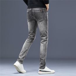 Autumn Mens Jeans Designer Trousers Business Leisure Pants Cotton Slim-leg Elastic Fashion Classic 2021 2022 Style Pant Denim Male Dark Grey Colour Puls Size W28-W38