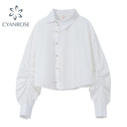 Puff Long Sleeve Cardigan Blouses And Shirts For Ladies Irregular Lapel Tops Loose Office Casual Ins Elegant Blusas 210515