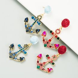 Anchor Design Dangle Earrings Women Geometric Iced Out Rhinestone Girls Big Statement Street Party Studs Drop Earring Gifts Fashion Jewelry Accessories
