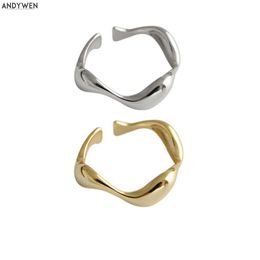 ANDYWEN 925 Sterling Silver Gold Geometric Irregular Resizable Rings Circle Round Party Rock Punk Luxury Fashion Jewelry 210608