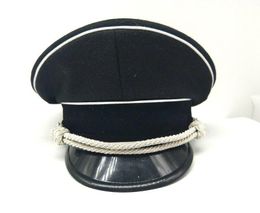 Wide Brim Hats WWII German Elite Officer Visor Hat Cap Black & Chin Pipe Silver Cord 57 58 59 60 61cm Reproduction Military