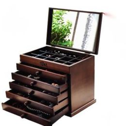 Storage Boxes & Bins Makeup Organiser Box Creativity Vintage Wood Home Decor With A Mirror Jewel Case Dressing Cosmetic