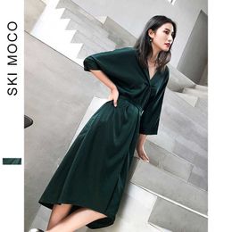 Sexy Summer Dresses Ladies fashion elegant Pyjama for evening party maxi oversized with Belt Green 210608