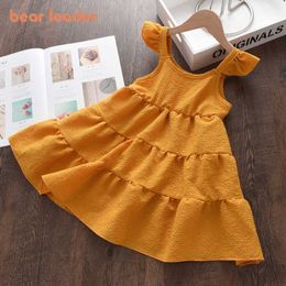 Bear Leader Baby Girls Ruffles Party Dresses Summer Fashion Kids Girl Solid Princess Cute Costumes Chidlren Sleeveless Vestidos 210708