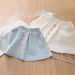 Autumn Spring 2 3 4 6 8 9 10 12 Years Kids Cotton School Embroidery Lovely Cotton Denim Skirt With Pocket For Baby Girls 210414