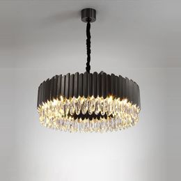 steel chandeliers Australia - Chandeliers Art Deco Round Black Stainless Steel Crystal LED Chandelier Lighting Lustre Suspension Luminaire Lampen For Foyer