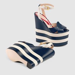 striped new cm Platform Gladiator Sandals Women snake CM Wedges Heels Pumps Escarpins buckle party Wed c