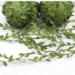 10 Yards Silk Leaf-Shaped Handmake Artificial green Leaves For Wedding Decoration DIY Wreath Gift Scrapbooking Craft Fake Flower Y0730