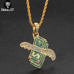 Wholesale 2021 Money Cubic Zircon Iced Out Chain Flying Cash Pendant Necklace Hip Hop Charm Chains Jewelry For Men Women Necklaces