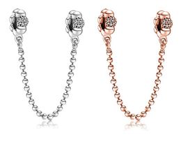 Fit Sterling Silver Bracelet Silver Rose Gold Exquisite Pattern Safety Chain Crystal European Stopper Clip Lock Charm Fits pandora Bracelet Jewellery findings