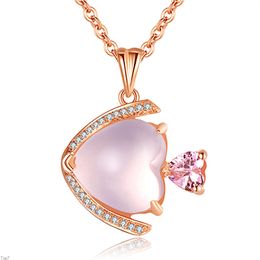 Crystal Womens Necklaces Pendant life, K-gold Plated Pink heart-shaped little fish gold Silver