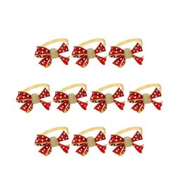 napkin bow Australia - 10Pcs Lot Christmas Bow Red Napkin Buckle Diamond Ring Holder Holiday Party Table Decoration Rings
