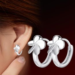 925 Sterling Silver Woman Jewellery Fashion Hoop Earrings High Quality Five Leaf Flower Grass