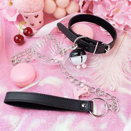 Sexy Harajuku Handmade Gothic Choker Leash Chain Punk Leather Collar Belt Necklace with Bells Sex Toys for Couple Lovely Collar P0816