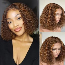 Highlight Brown Colored Brazilian Wig Short Bob Ombre Curly Lace Front Synthetic Wigs Simulation Human Hair for Women