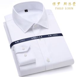 Top Quality Mens Formal Dress Shirts Long Sleeve White Pure Cotton Business Slim Fit Plus Size Office Non Iron 210705