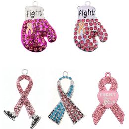 20 PCS/LOT Custom Pendant Pink Ribbon Breast Cancer Awareness Rhinestone Enamel Medical Charms For Nurse Doctor Gift