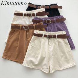 Kimutomo Solid Casual Shorts Women's Summer Korean Female Simple Loose High Waist Wide Leg Bottoms with Belt Fashion 210521