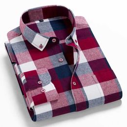 Spring Autumn 100% Cotton Male Casual Long Sleeve Shirt Warm Man Clothes Flannel Plaid Shirt Men Plus Size 3XL 4XL 210628