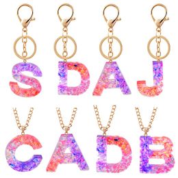 Cute 26 English Letter Car Keychain For Women Men Word Pendant Key Ring Holder Glitter Resin Acrylic Key Chains