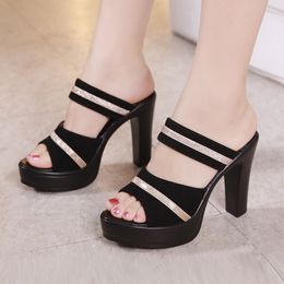 Plus Size 32-43 Open Head Block Heel Shoes Summer Slipper Woman 2021 High Heels Slides Women Office Shoe Platform Slippers