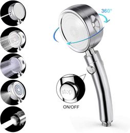 Handheld Shower Head High Pressure 5 Function Adjustable Bath Shower Jets with On/Off Pause Switch Removable Philtre with Hose 210724