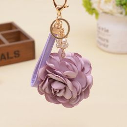 leather ornaments UK - Keychains Leather Strap Rose Flowers Keychain Bag Pendant Car Ornaments Charm For Women Key Chain Buckle Ring Porte Clef EH-590