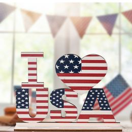1PCS American Independence Day Party Wooden Desktop Decoration Glory Peace Family Freedom I Love USA Office Home Table-top Ornament