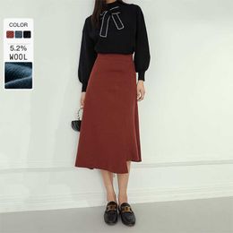 FANSILANEN Asymmetrical long high waist knitted skirt Women elegant red a-line Autumn winter office female black s 210607