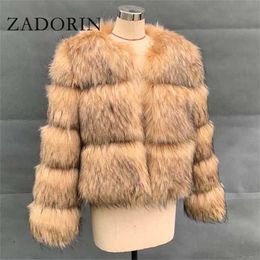 ZADORIN Women Fashion Faux Raccoon Fur Coat Luxury Short ry Top Jacket Winter Plush Fluffy Coats for 211129