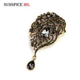 Pins, Brooches Sunspicems Full Rhinestone Turkish Brooch Pins For Women Retro Vintage Gold Colour Lapel Scarf Resin Jewellery Banquet Gift