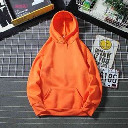 Orange hoodie winter vintage women solid hooded sweatshirt Harajuku Oversize loose casual Streetwear 210809