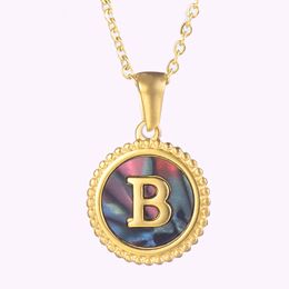 Stainless Steel gold 26 initial letters capital A-Z Alphabet pendant Coloured shell animals Personalised name Customised round chain necklace charm for lady women