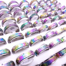 Wholesae 100PCs/Lot Stainless Steel Spin Band Rings Rotatable Multicolor Laser Printed Mix Patterns Fashion Jewellery Spinner Party Gift