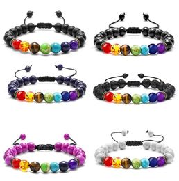 Charm Jewelry7 Chakra Bracelet Men Women Black Natural Lava Stone Yoga Beads Aroma Bracelets Adjustable Weave Rope Bangle Jewellery Drop Deliv