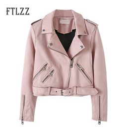 Spring Autumn Leather Jacket Women Long Sleeve Zipper Red Suede Coats Ladies Short Biker Moto Outwear Jaqueta Couro 210525