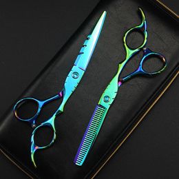 professional japan 440c 6 '' green hair cutting barber makas haircut thinning shears cut scissor hairdressing scissors